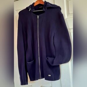 Armani Exchange Dark Black Thick Knit Zip-Up Sweater Jacket Hoodie